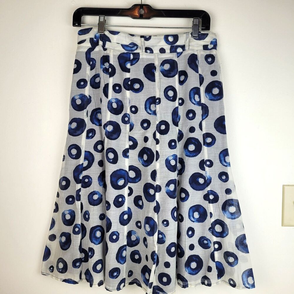 Gérard Darel Women's White Blue A-line Flare Skirt 6 cotton silk artsy party - Picture 2 of 10